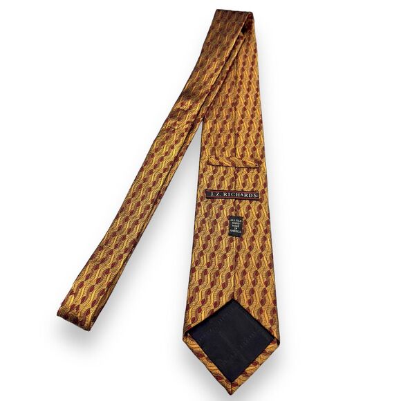 J.Z. Richards Mens Silk Dress Tie Made in Italy Gold Geometric Pattern 58 3.75 - Picture 3 of 10